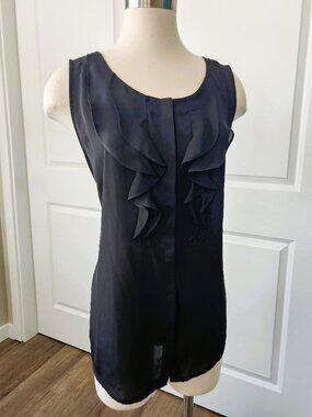 Kenneth Cole Reaction Women’s Sleeveless Ruffle Front Top Black Size XL